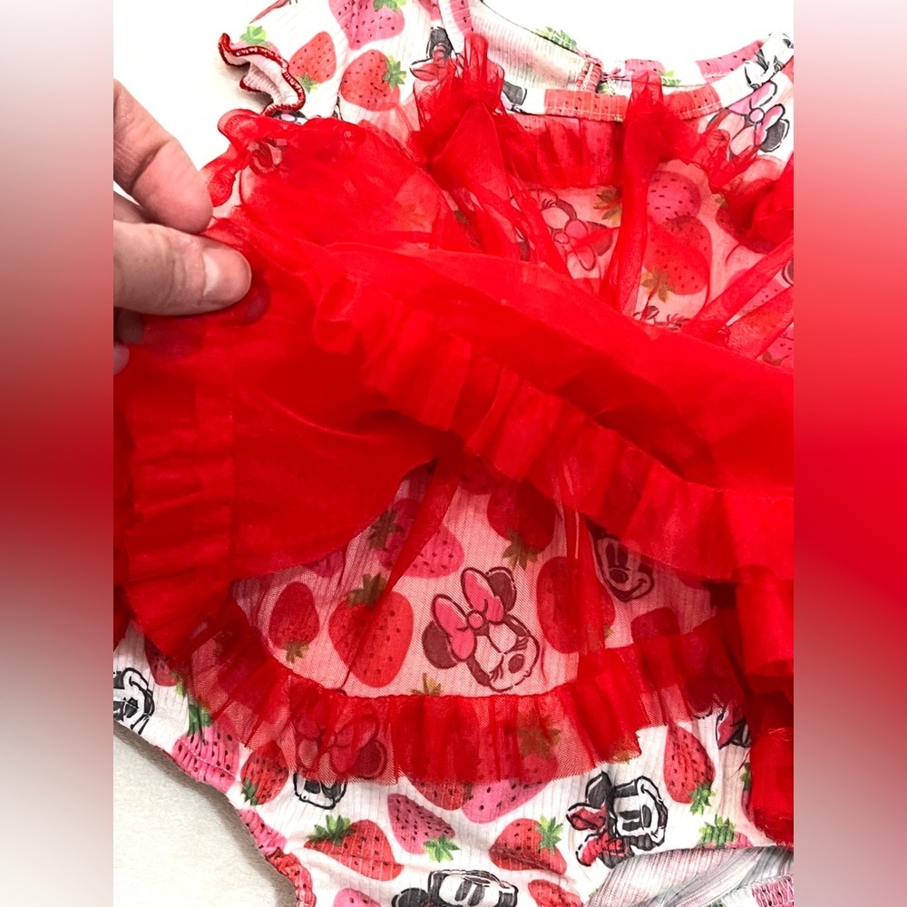 Disney Baby Minnie Mouse White & Pink Knit Fabric Outfit w Red Tulle Skirt Dress - Picture 11 of 13
